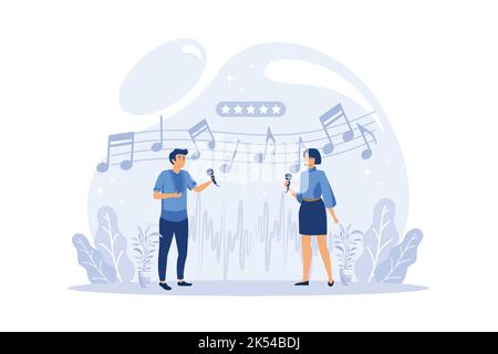 couple emotionally singing songs isolated cartoon vector illustration Stock Vector