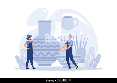Young sculptor working. Creating sculpture of the marble. Creative artist. Art and hobby. Isolated vector illustration in flat style Stock Vector