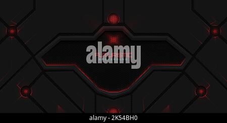 Geometric shape futuristic technology red black abstract background Stock Vector