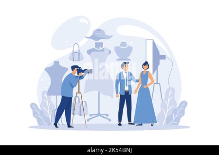 Fashion model shoot Flat cartoon vector illustration Stock Vector