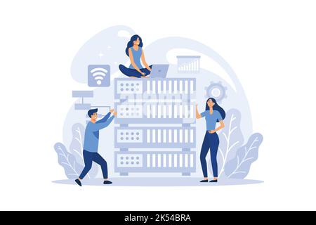 System administrator. Technical work with server, software installation, troubleshooting, online security. Configuration of computer systems and netwo Stock Vector