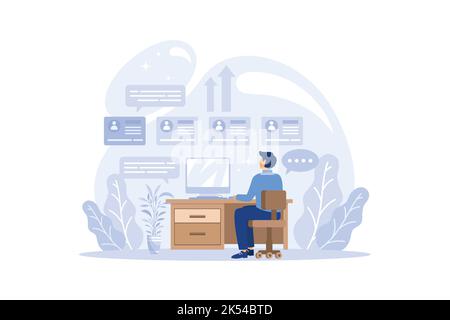 Human resources concept. Idea of recruitment and job management. Teamwork management. HR manager occupation. Flat vector illustration Stock Vector