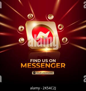Messenger square banner 3d gold icon for business page promotion social media post Stock Vector