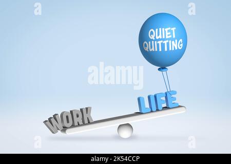 Quiet quitting, changing work life balance, doing precisely what a job requires not going above and beyond at work, post covid life philosophy concept Stock Photo