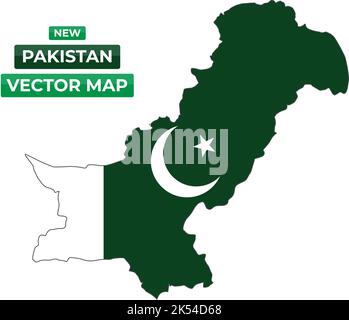 New Official Pakistan Map Including Kashmir Region with Flag Inside. Stock Vector