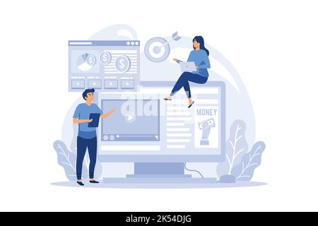 Contextual advertising and targeting concept. Marketing campaign and social network advertising. Commercial advertisement and communication with custo Stock Vector