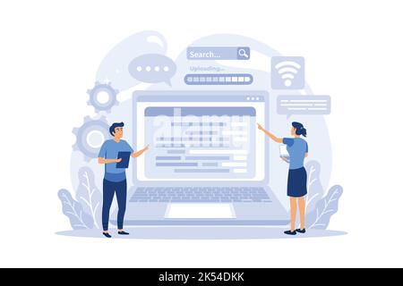 eenagers watching videos on their laptops. Online training. Students are watching the lesson online. Vector illustration of home teaching. flat illust Stock Vector