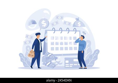 Encashment or collector concept. Money collecting and transporation. Professional truck security in bulletproof uniform. flat design modern illustrati Stock Vector