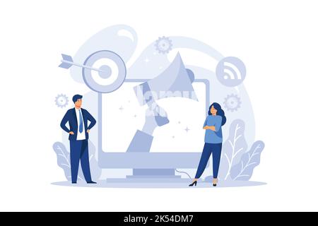 SMM concept. Social media marketing, advertising of business in the internet through social networks. Content management and brand promotion. flat des Stock Vector