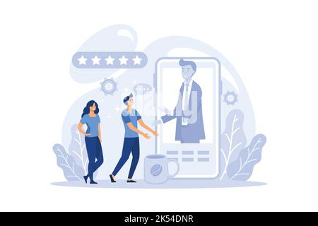 Technical support concept. Idea of customer service. Consultant support clients and help them with problems. Providing customer with valuable informat Stock Vector