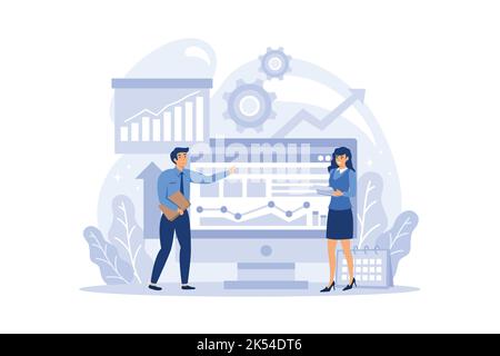 Big data online service or platform. Modern computer technology. Analyzing digital information. Online tutorial, data processing, data base applicatio Stock Vector