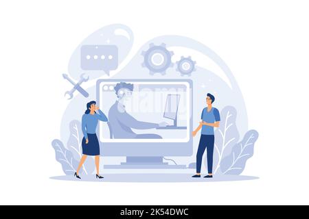 Call center or technical support concept. Idea of customer service. Support clients and help them with problems. Providing customer with valuable info Stock Vector