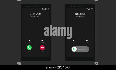 Smartphone incoming call screen interface flat illustration vector ...
