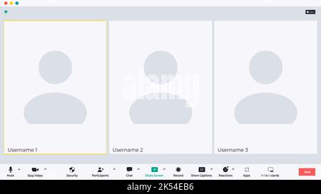 Videocall interface screen vector in modern style. Chat message icon. Computer interface. Vector set. Icon symbol. Ui design. Mockup frame design Stock Vector