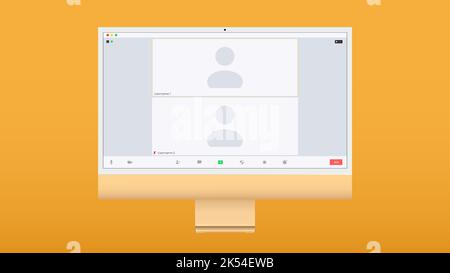 Video conference user interface, two users. Video conference calls window overlay on desktop, video chat UI elements, webinar, online meeting. Vector Stock Vector