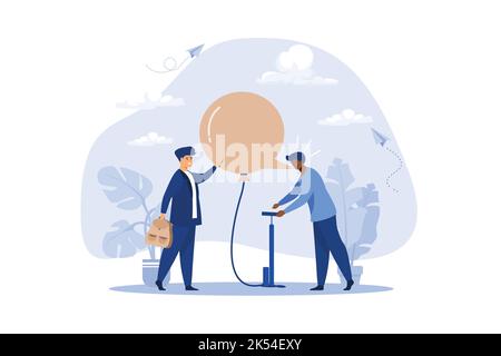 African American black working man inflating message bubble but white man using needle to pop burst it. Inequality and injustice or racist and unequal Stock Vector