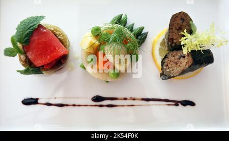 Traditional Turkish appetizer foods on the dinner plate. Stock Photo