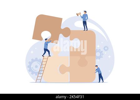 Business concept. Team metaphor. people connecting puzzle elements. flat design modern illustration Stock Vector