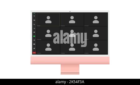 Video conference user interface, Nine users. Video conference calls window overlay on desktop, video chat UI elements, webinar, online meeting. Vector Stock Vector