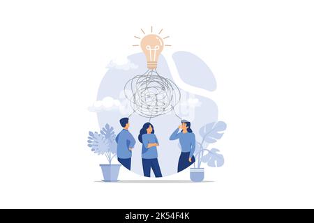 tangled tangle, brainstorming, beginning and end to thought, abstract metaphor, concept of solving business problems, flat design modern illustration Stock Vector