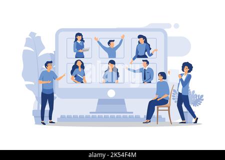 Vector business graph, open vacancy, flat color icons, creative illustrations, businessmen reviewing resume, online collaboration meeting. flat design Stock Vector