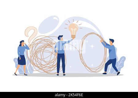 tangle tangled and unraveled. abstract metaphor, business problem solving concept. flat design modern illustration Stock Vector