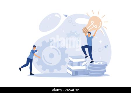 little people links of mechanism, business mechanism, abstract background with gears, people are engaged in business promotion, strategy analysis, com Stock Vector