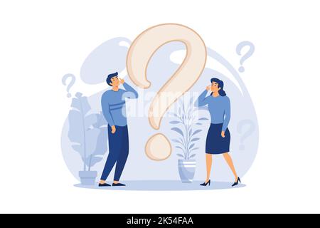 concept illustration of people frequently asked questions around question marks, answer to question metaphor. flat design modern illustration Stock Vector