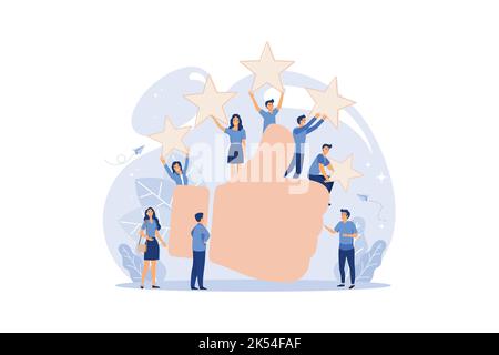 a vote, measurement of customer satisfaction and star rating, satisfactory rating, hand shows a class sign vector. flat design modern illustration Stock Vector