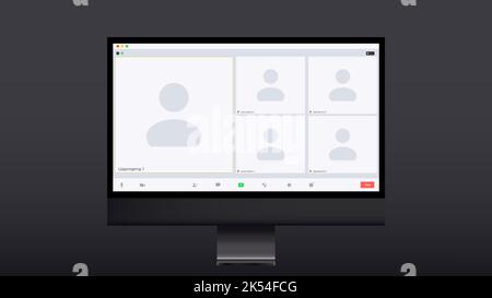 Video call conference on mobile phone and computer. Mockup of remote conversation with transparent background. Active talking user frame on screen Stock Vector