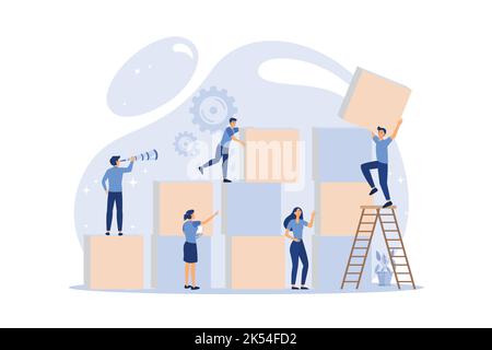 people connecting puzzle elements. Vector illustration flat design style. Symbol of teamwork, cooperation, partnership. flat design modern illustratio Stock Vector