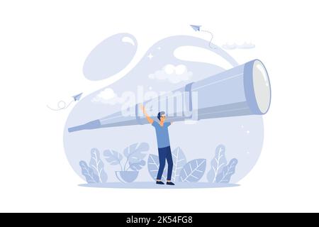 watching through a spyglass, looking to the future, Business Character Foresight. flat design modern illustration Stock Vector