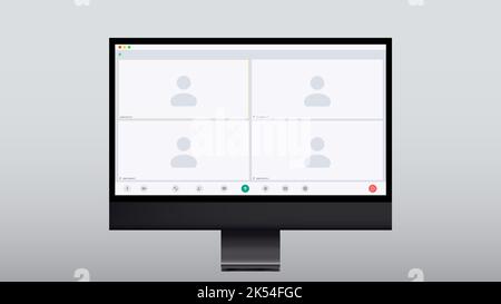 Videocall interface, video call screen UI template or vector overlay for conference chat. Videocall mockup with zoom icons for online video call in Stock Vector