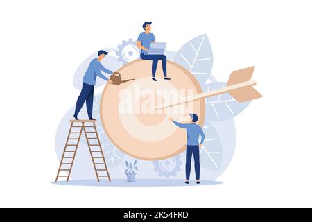 Target with an arrow, hit the target, goal achievement vector. flat design modern illustration Stock Vector