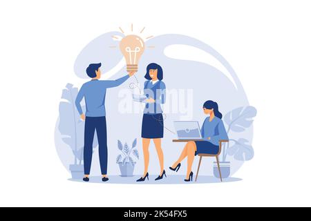 promotion in the network. manager at remote work, searching for new ideas solutions, flat design modern illustration Stock Vector