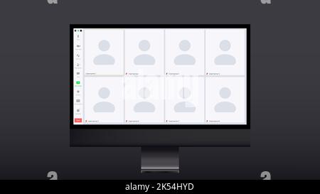 Mockup video conferencing and online meeting workspace vector page. Webinar interface. Online communication, chatting. Customer support. Video Stock Vector