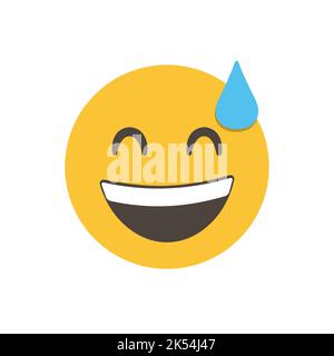 Phew emoji, grinning face with sweat, relief emoji. funny yellow emoticon. smiling emoticon character design. 3D emoticon for web. Vector Emoji. for Stock Vector