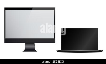 Realistic computer monitor with blank screen. Computer display isolated. Blank screen for text, design. PNG. Modern browser window design. Digital Stock Vector