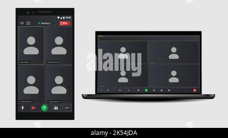 Online video call interface template with user icon. User web video call window. Video conferencing window overlay. Digital communication. Meeting App Stock Vector