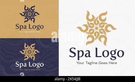 icon logo elegant mandala flower shape gold blue navy color vector free template Stock Vector