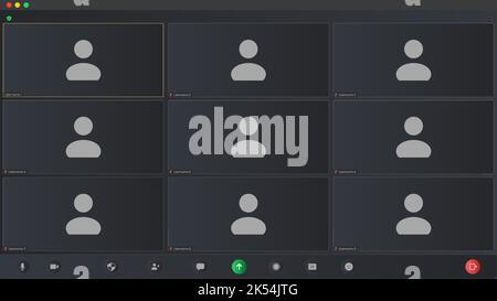 Video conference user interface. Video calls window overlay. Videocall screen mockup for learning conference. Video Call Template. Vector illustration Stock Vector