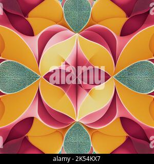 3D mandala tile in bright colors, symmetrical radial creative illustration. Stock Photo