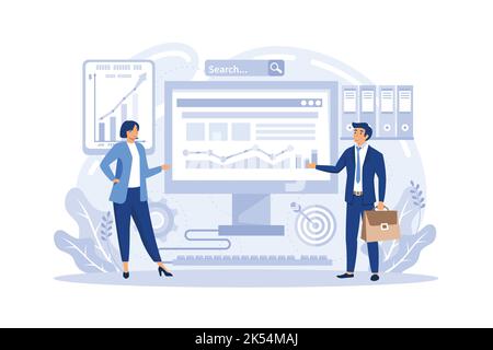 Business top management online service or platform. Successful strategy, motivation and leadership. Project manager. Online course. Stock Vector