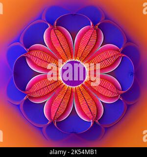 Bright mandala tile, symmetrical radial creative illustration. Stock Photo