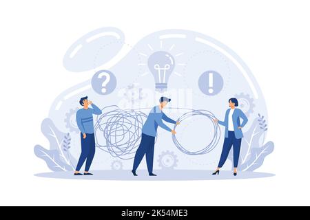 tangle tangled and unraveled. abstract metaphor, business problem solving concept. Stock Vector
