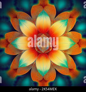 Bright mandala tile, symmetrical radial creative illustration. Stock Photo