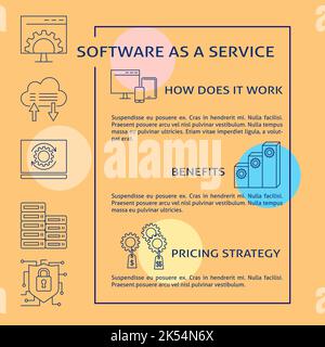 Software as a service poster template. Multiplatform application, cloud data update, security. Vector illustration. Stock Vector