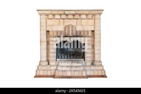 Stone fireplace isolated on white background Stock Photo