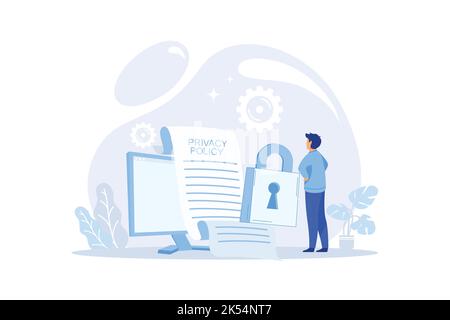 Privacy policy. Protecting your privacy. protecting computer data for a web page concept Stock Vector