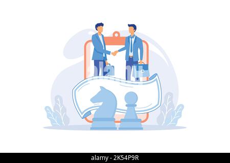 Strategic partnership, handshake gesture concept. Teamwork, brainstorming, joint search for creative strategy. Business web page template. Partners sh Stock Vector